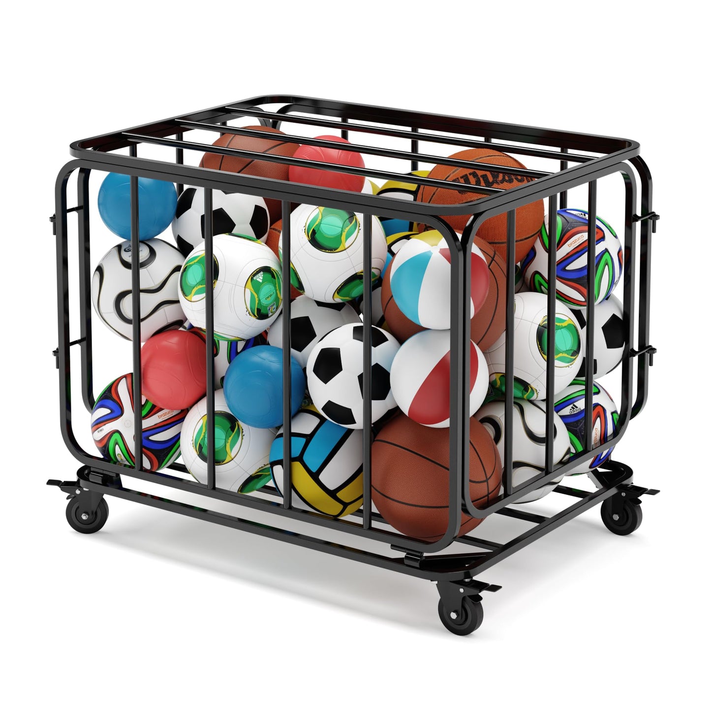 Houseables Sports Ball Storage & Display Solutions – Basketball, Football, Soccer & Volleyball Organizer, Ball Holder, Display Stand, Rolling Storage Cart for Home, Gym & School