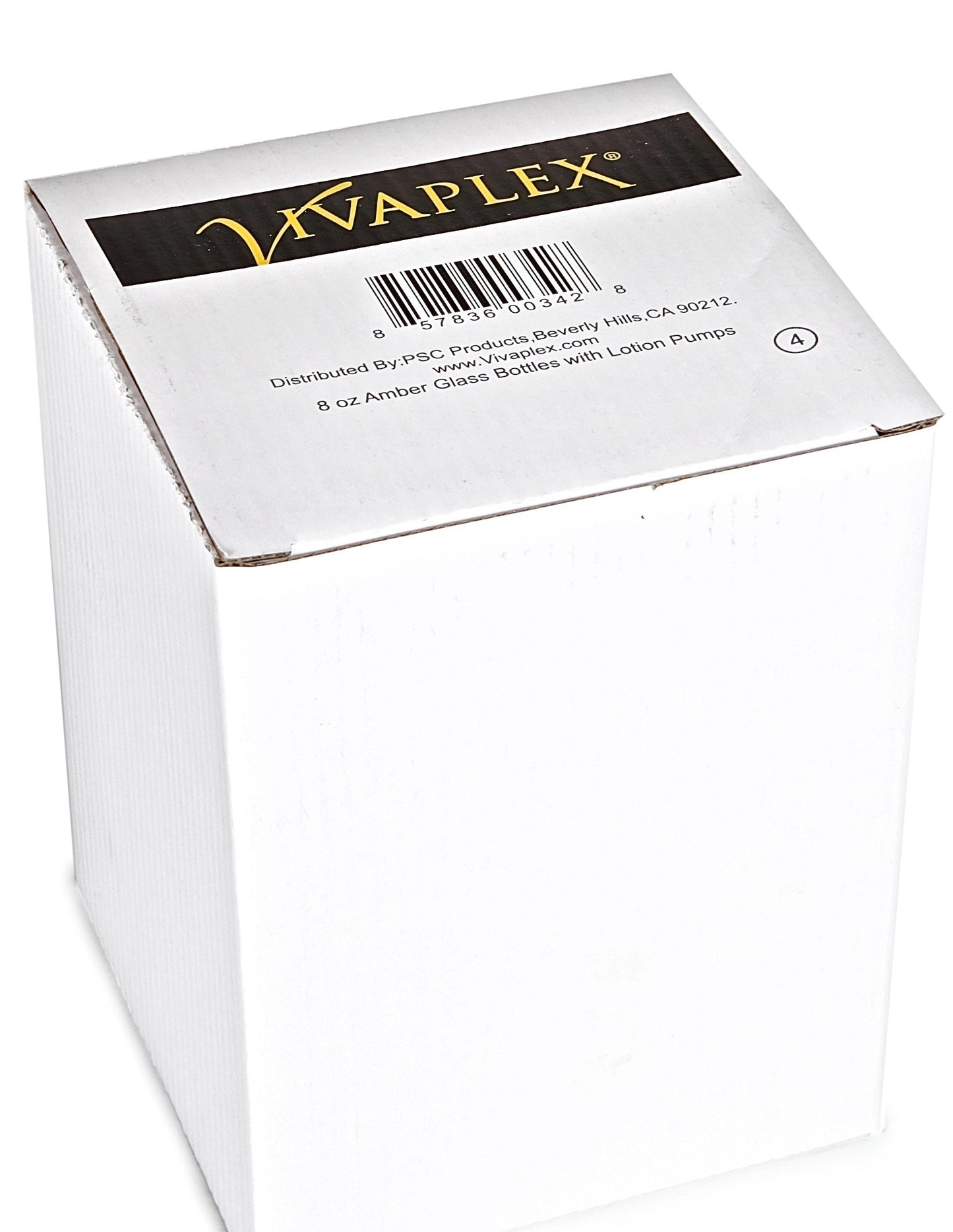 Vivaplex, 4, Large, 8 oz, Empty, Amber Glass Bottles with Black Lotion Pumps