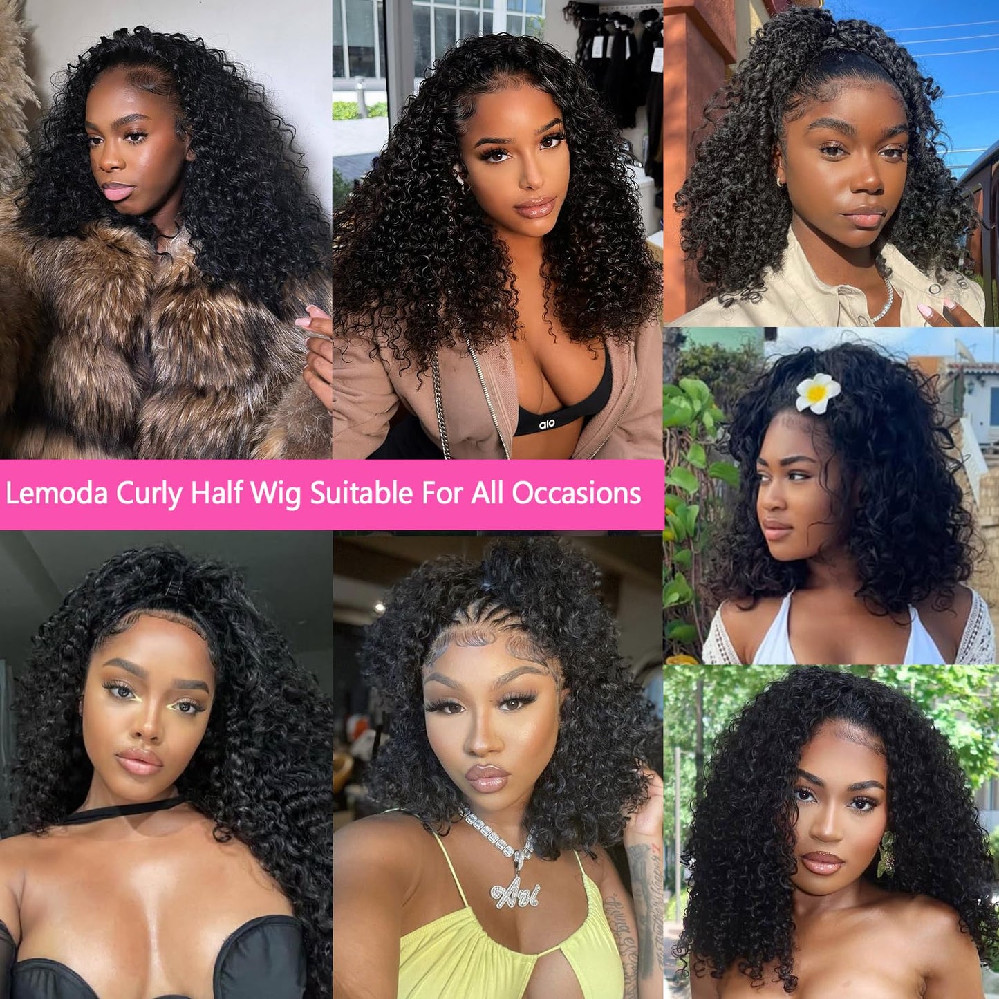 Lemoda Burmese Curly Half Wig Human Hair No Lace Glueless Wigs Human Hair 22 Inch Upgrade 3 IN 1 Kinky Curly Half Wig With Drawstring Seamless Flip Headband Wigs Tight Curls 180% Density