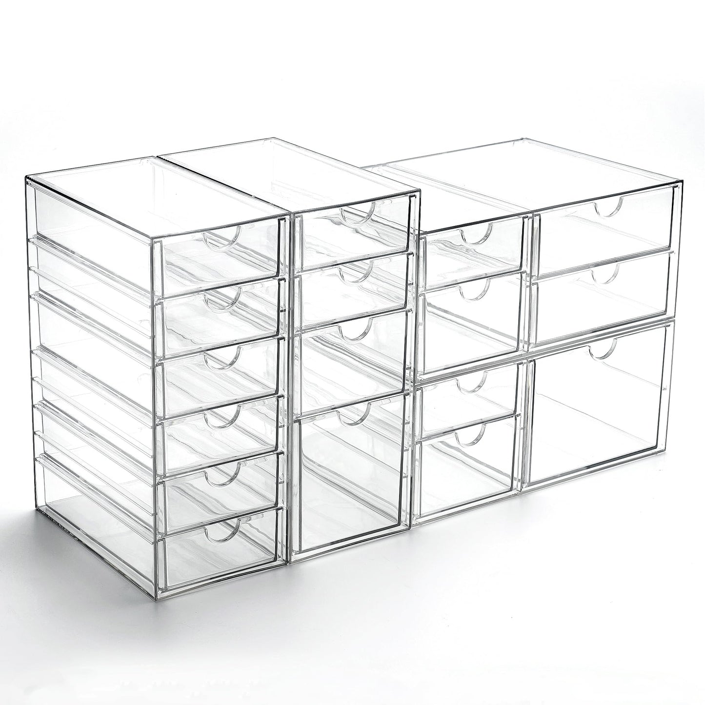 Prsildan Acrylic Drawer Organizer with 17 Drawers, Craft Office Desk Makeup Organizers Accessories, Set of 4 Clear Stackable Storage Drawers for Vanity, Countertop, Jewelry, Art Supply Organization
