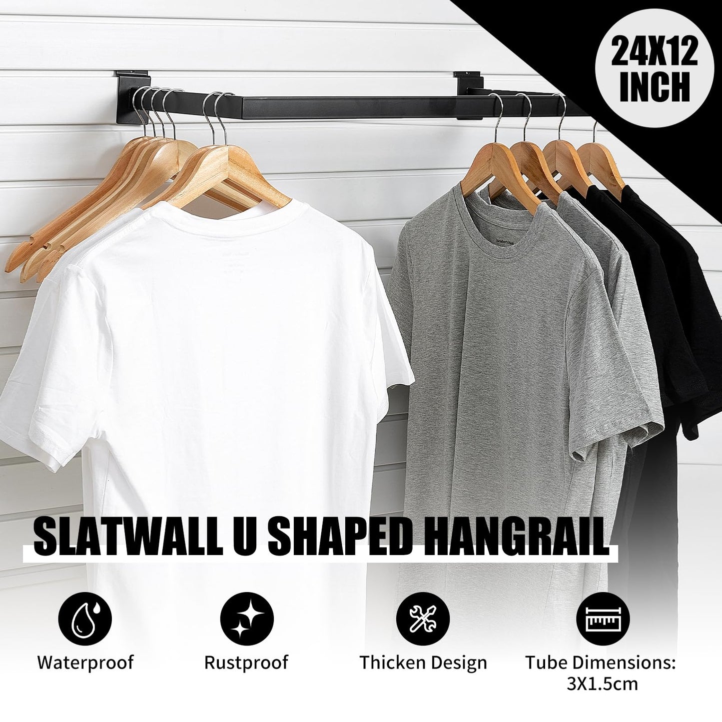 SINCHEEWAY Slatwall U-Shaped Rectangular Tubing Hangrail - 24"x12", Slatwall Accessories and Hangers for Retail Display and Home Garment Storage (4)