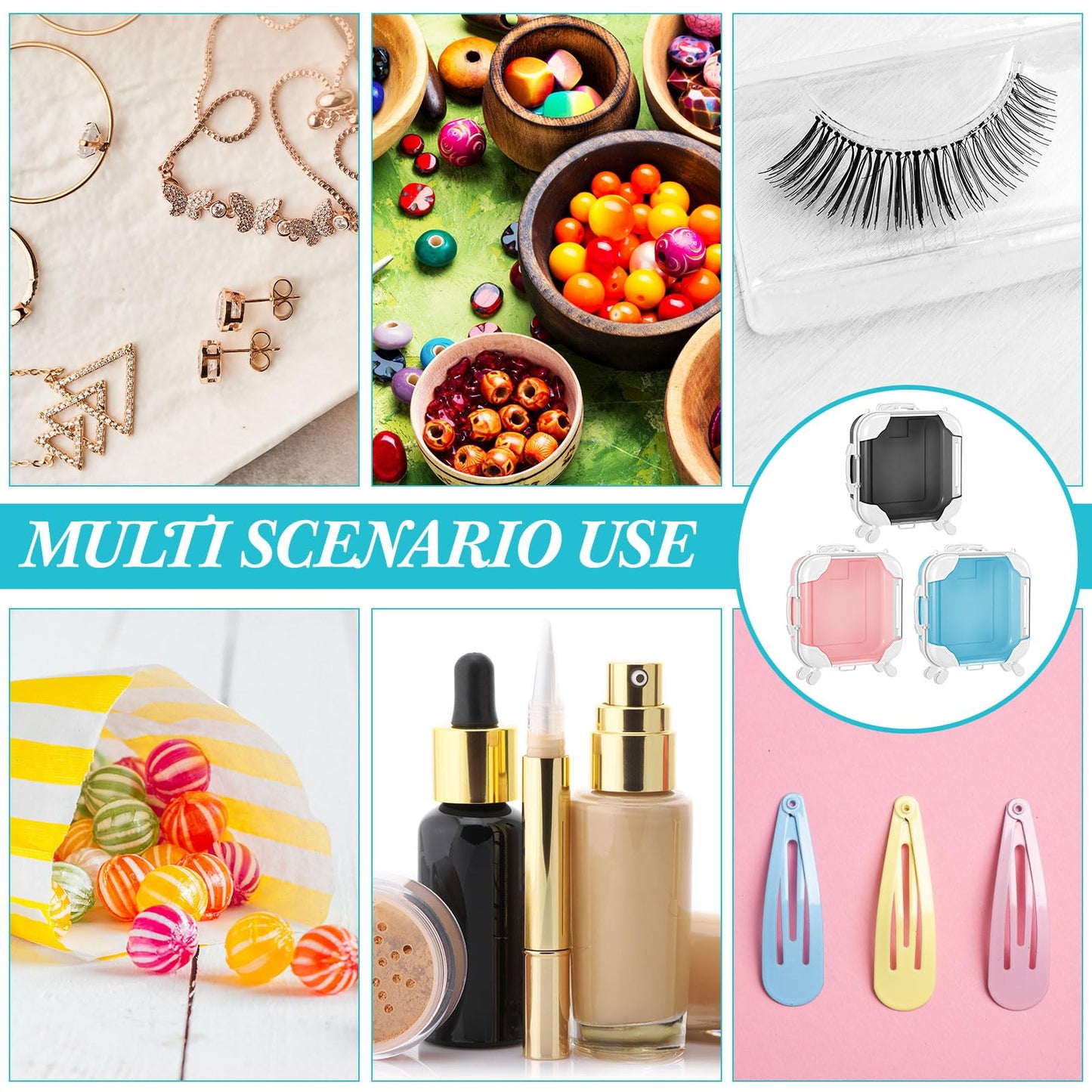 Honeydak 3 Pcs Mini Plastic Suitcase False Eyelashes Tray Luggage Trolley Candy Box Clear Suitcase Packaging Party Favor Box for Jewelry Cosmetic Hairpins Storage (Mixing Color,5.3 x 2 x 4.7 Inches)
