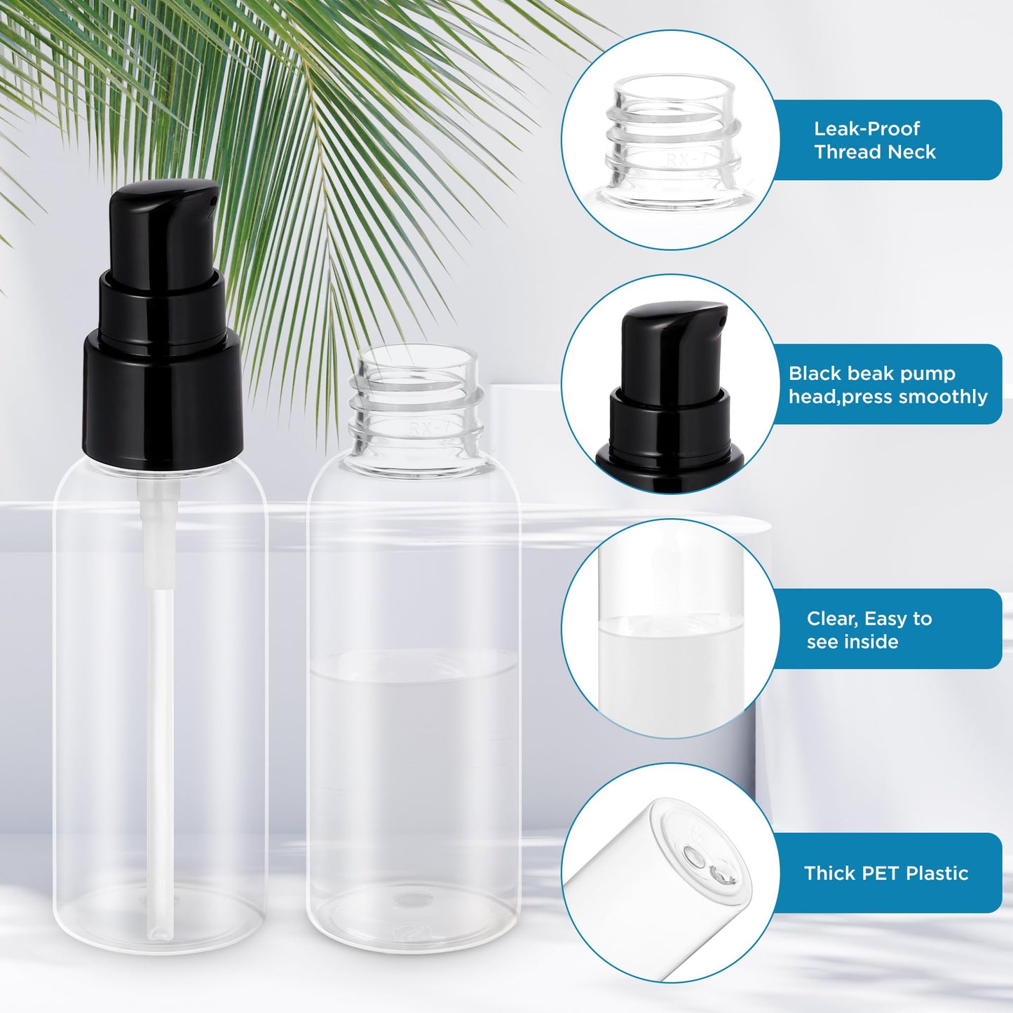 VIDELLY 10 Pieces Travel Pump Bottles for Toiletries 2oz Small Pump Bottles Clear Travel Bottle Plastic Empty Spray Bottle Dispenser With Black Cap For Lotion Cream Essential Oil(50ml,Clear)