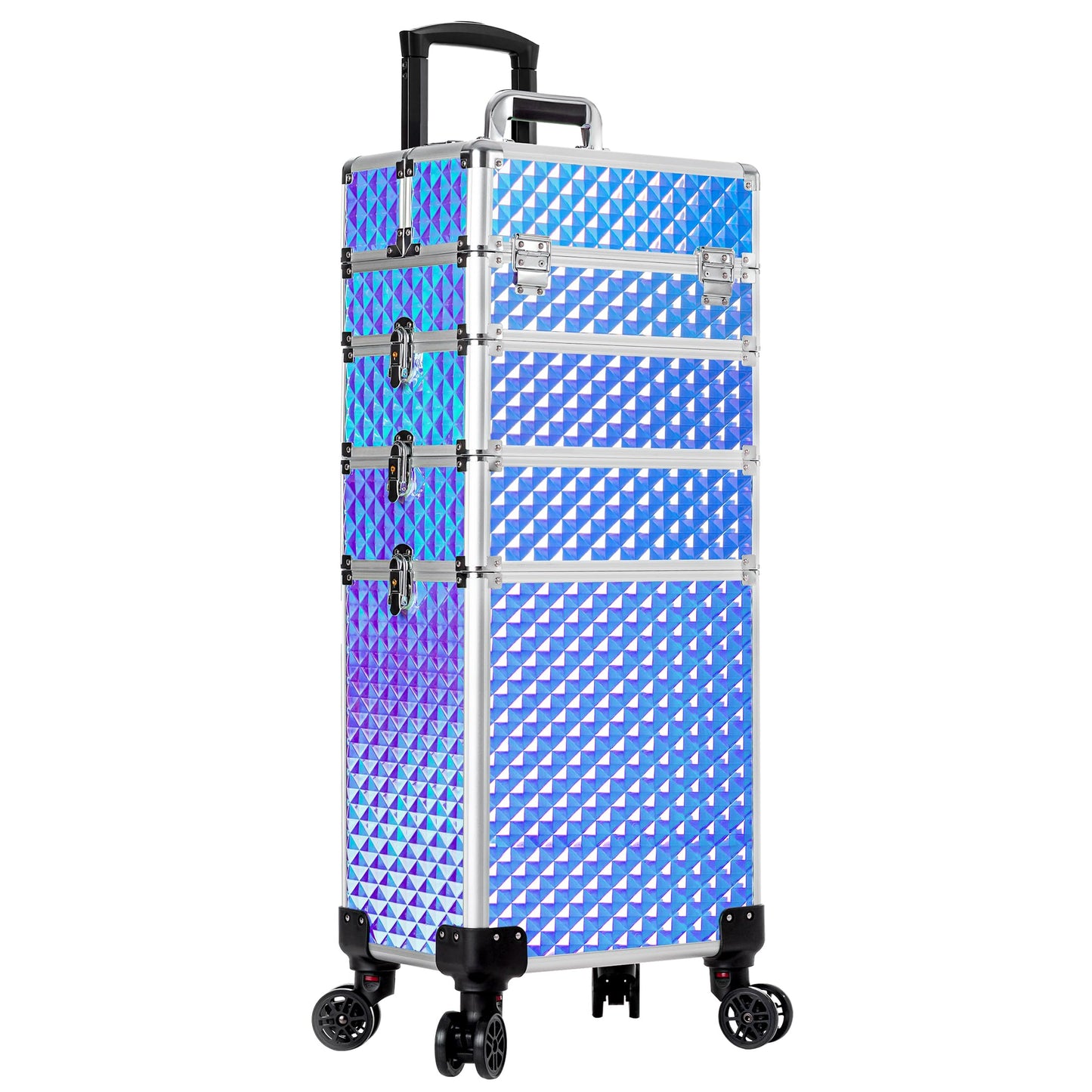 AROUS Rolling Makeup Train Case 4 in 1 Cosmetology Case on Wheels Large Storage Cosmetic Trolley with Key Salon Barber Case Traveling Cart Trunk, Colorful