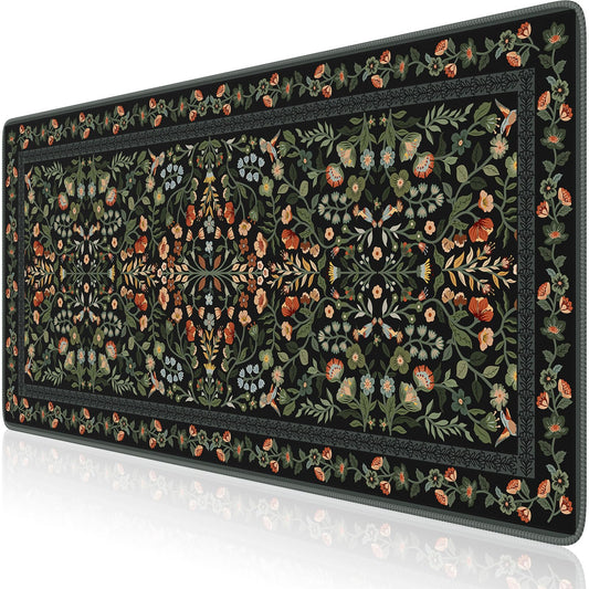 iCasso Desk Mat for Keyboard and Mouse, Large Mouse Pad, Desk Pad Mat, Anti-Slip Big Mousepad with Stitched Edges for Computer Desktop(Floral)