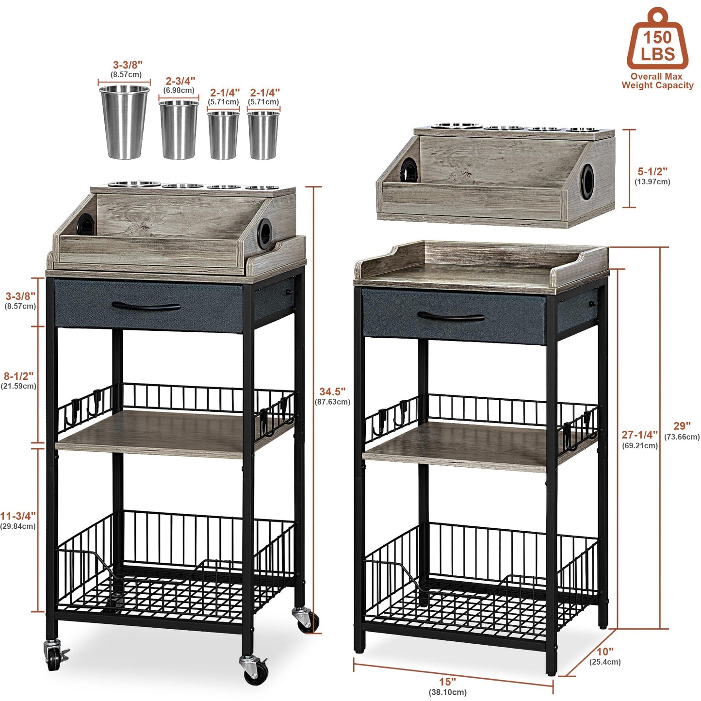 NauwaBarn Makeup Organizer Cart Large, 2-in-1 Beauty Organizer with Wheels & Hair Tool Holder, Makeup Stand with Drawer, Vanity Storage Cosmetics Display Cases for Skin Care Nail Polish Perfume-Black