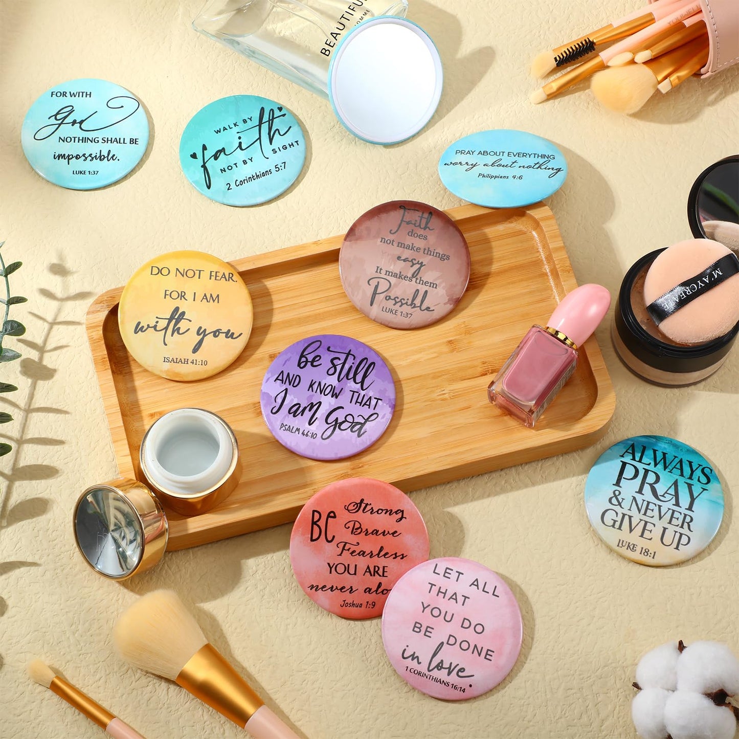 GlikCeil 54 Pcs Mini Christian Gifts Mirror for Women Bulk Inspirational Bible Verse Compact Mirrors Round Small Portable Christian Church Gift for Women Church Party Favor