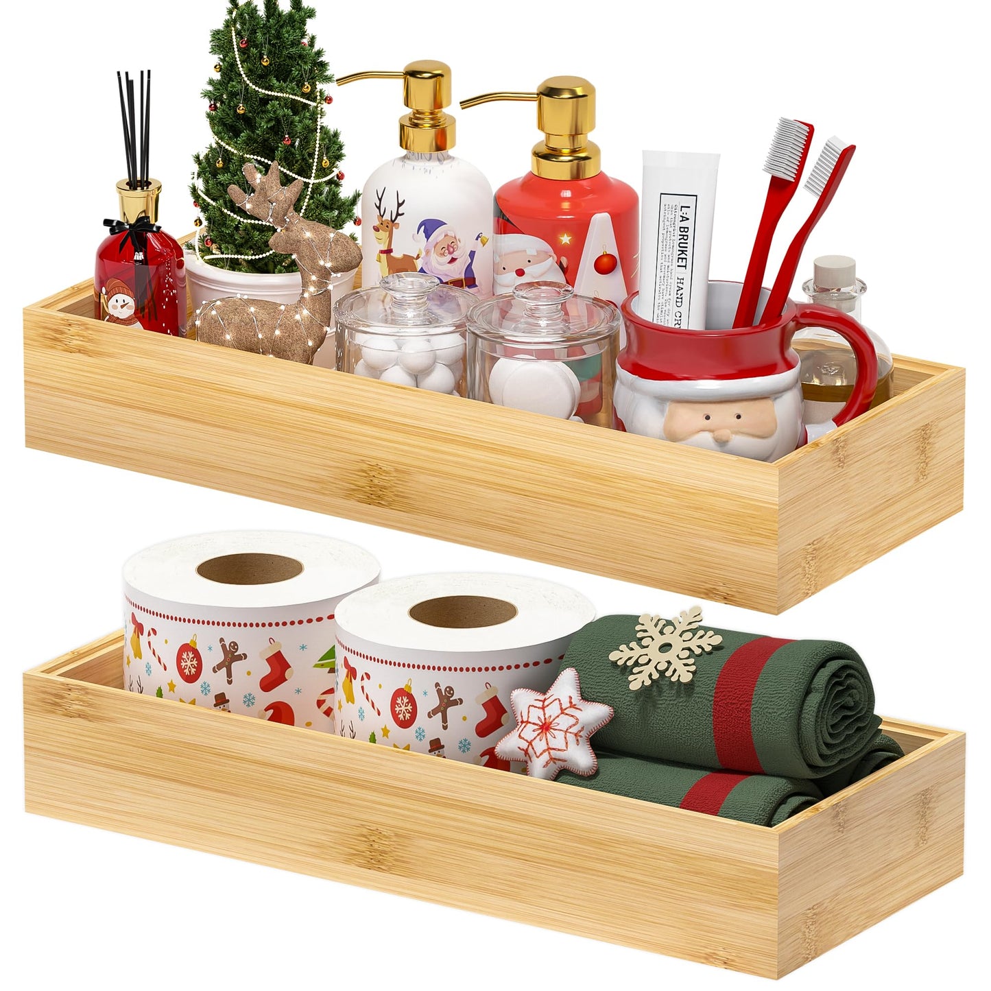 Greatseas Kitchen Drawer Organizer Bins, Stackable Bamboo Deep Drawer Organizer for Silverware, Utensils, Cutlery, Flatware, Junk Drawer, Dresser, Bathroom, 15" x 6" x 2.5" (Set of 2)