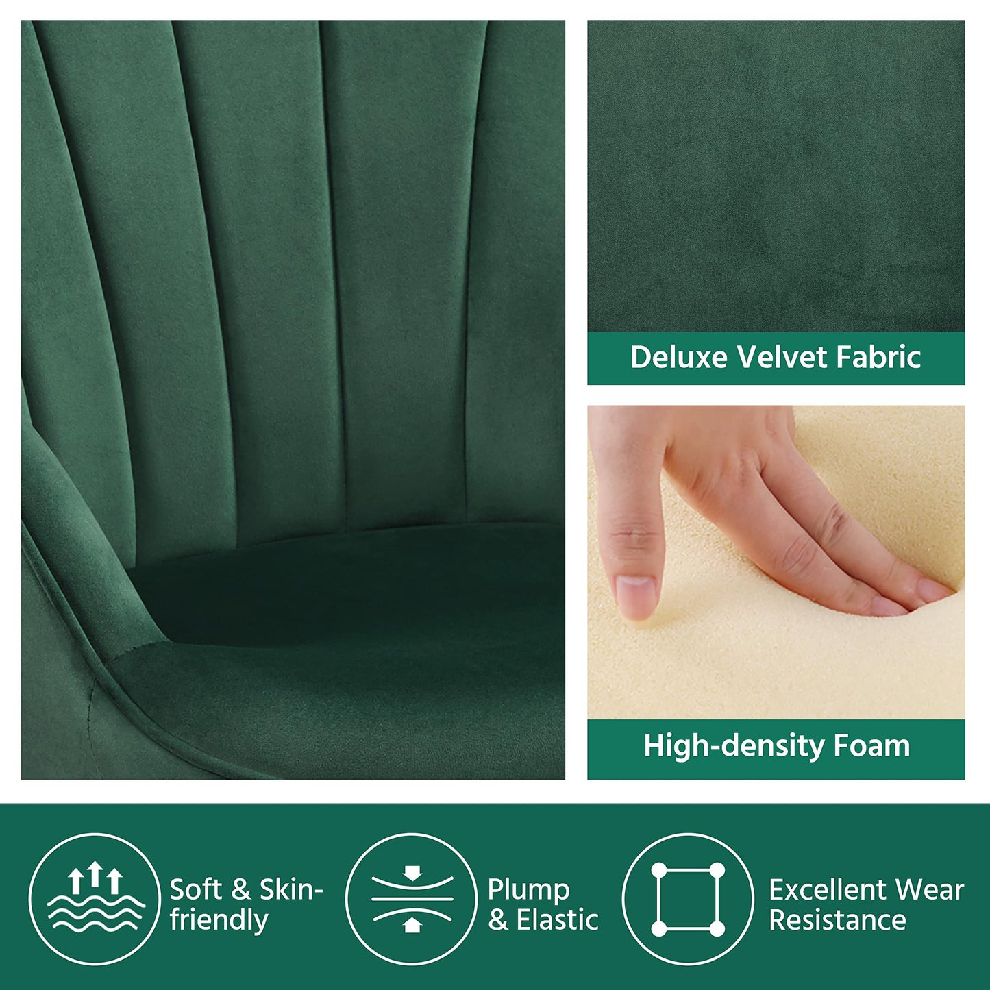 Yaheetech Velvet Accent Chair, Modern Armchair Vanity Chair with Wing Side and Metal Legs, Cozy and Soft Padded and High Back for Living Room/Makeup/Office/Bedroom, Green