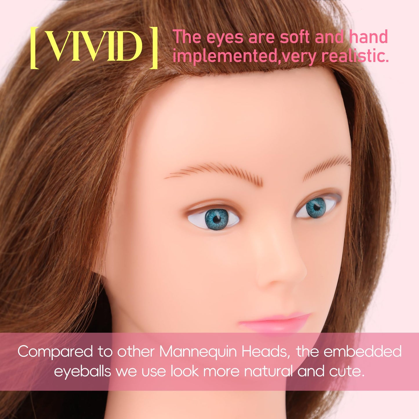 Mannequin Head Human Hair for Cosmetology - Manikin Head With 80% Human Hair for Styling Practice, Manikin Practice Head Hairdresser With Free Clamp Holder (#613-UB)
