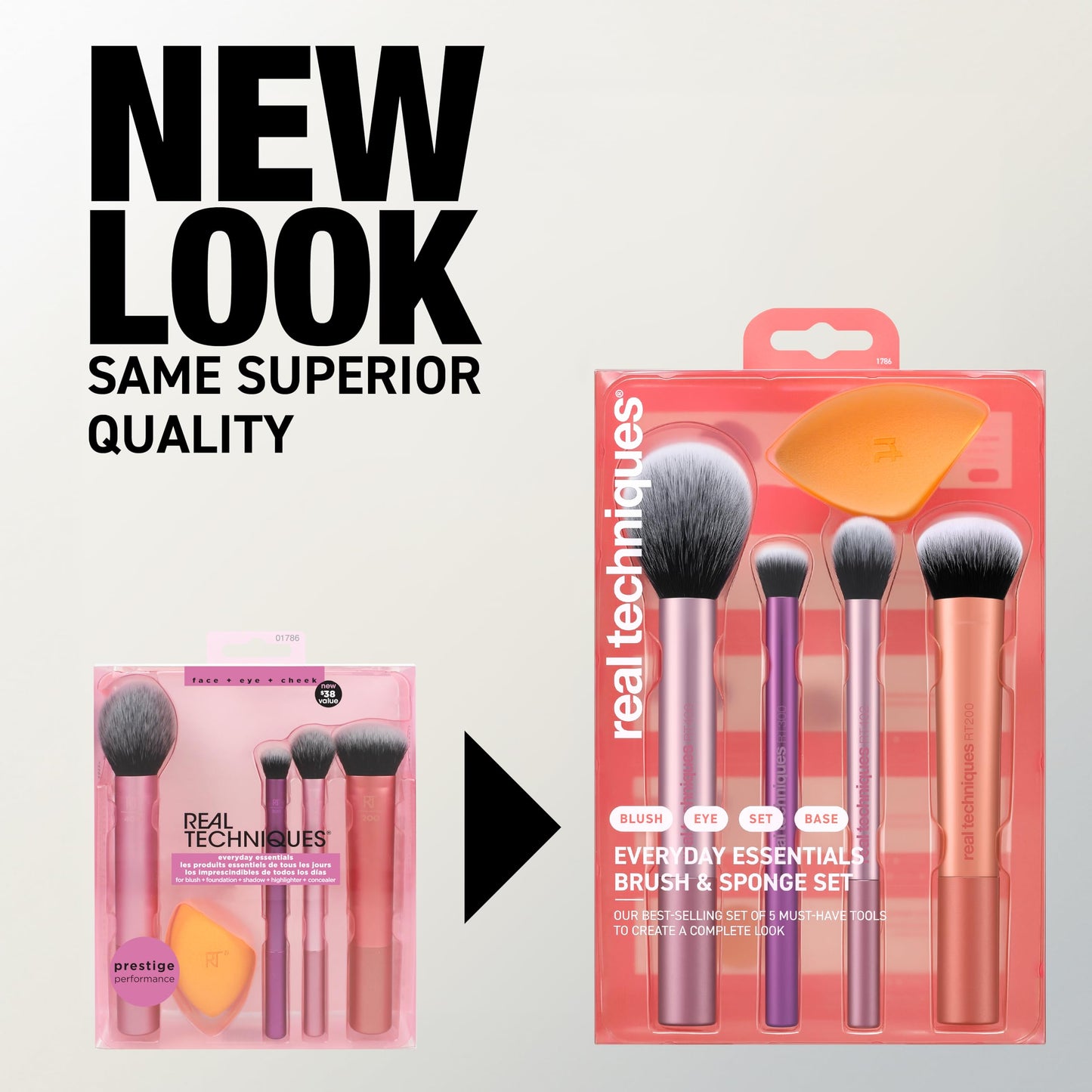 Real Techniques 6 Piece Everyday Essentials Makeup Brush Set, Includes 4 Brushes & 2 Makeup Sponges, For Foundation, Blush, Bronzer, Contour, Eyeshadow, & Powder, Travel Gift Set, Cruelty-Free & Vegan