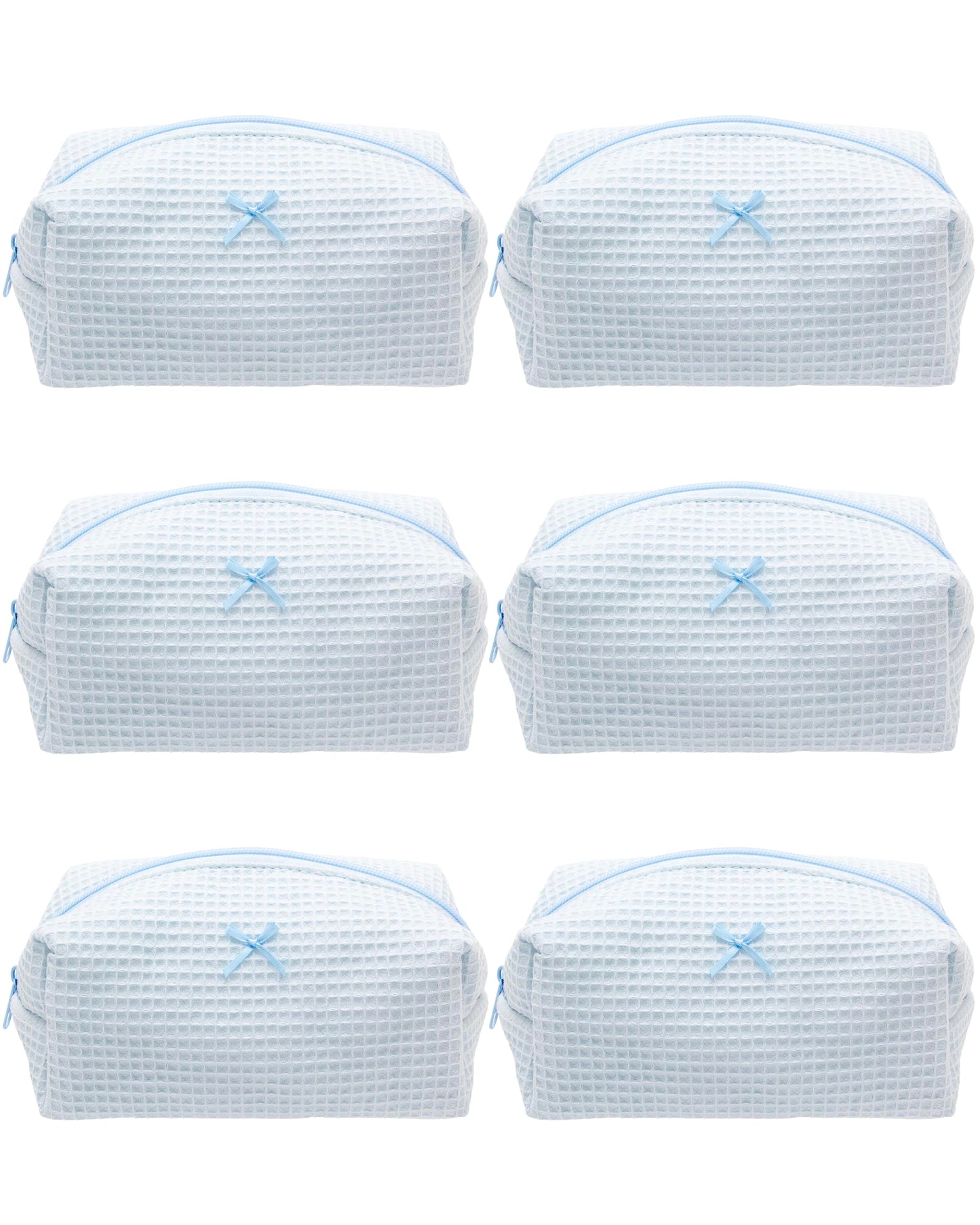 PAZIMIIK 6PCS Cozy Makeup Bag Travel Cosmetic Bag for Women Soft Toiletry Bag Aesthetic Makeup Organizer Portable Large Zipper Pouch for Skincare Beauty Accessories Brushes Waffle Check Blue