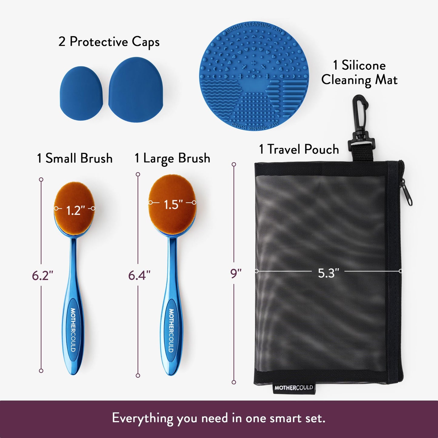 Mothercould Premium Sunscreen Brush Set Kids & Baby Sunblock Applicator with Metal Handles, Travel Bag, 2 Brushes, 2 Caps, & Cleaning Mat Mess-Free Sun Care (2 Pack) (Blue)