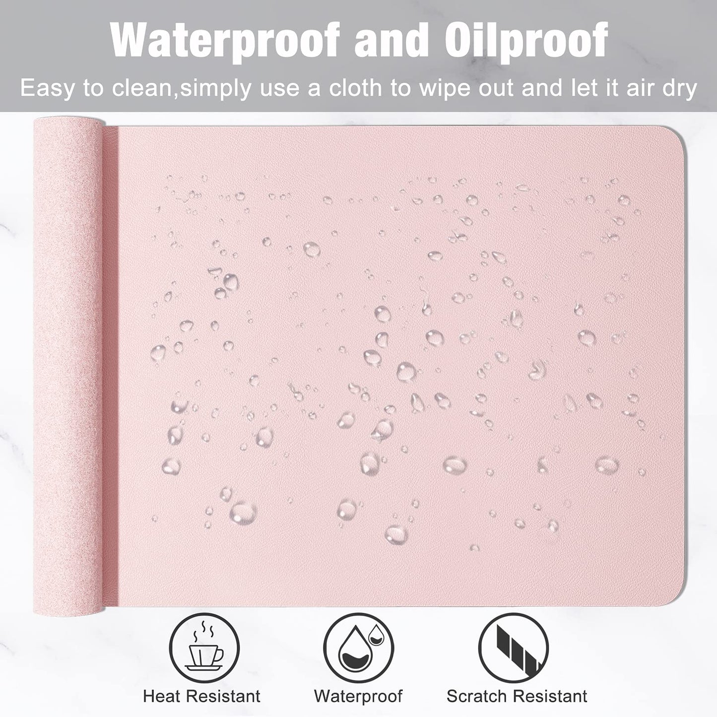 Hsurbtra Desk Pad, 35.5" x 17" PU Leather Desk Mat, XXL Extended Mouse Pad, Waterproof Desktop Blotter Protector, Non-Slip Ultra Thin Large Laptop Keyboard Writing Mat for Office Home, Pink