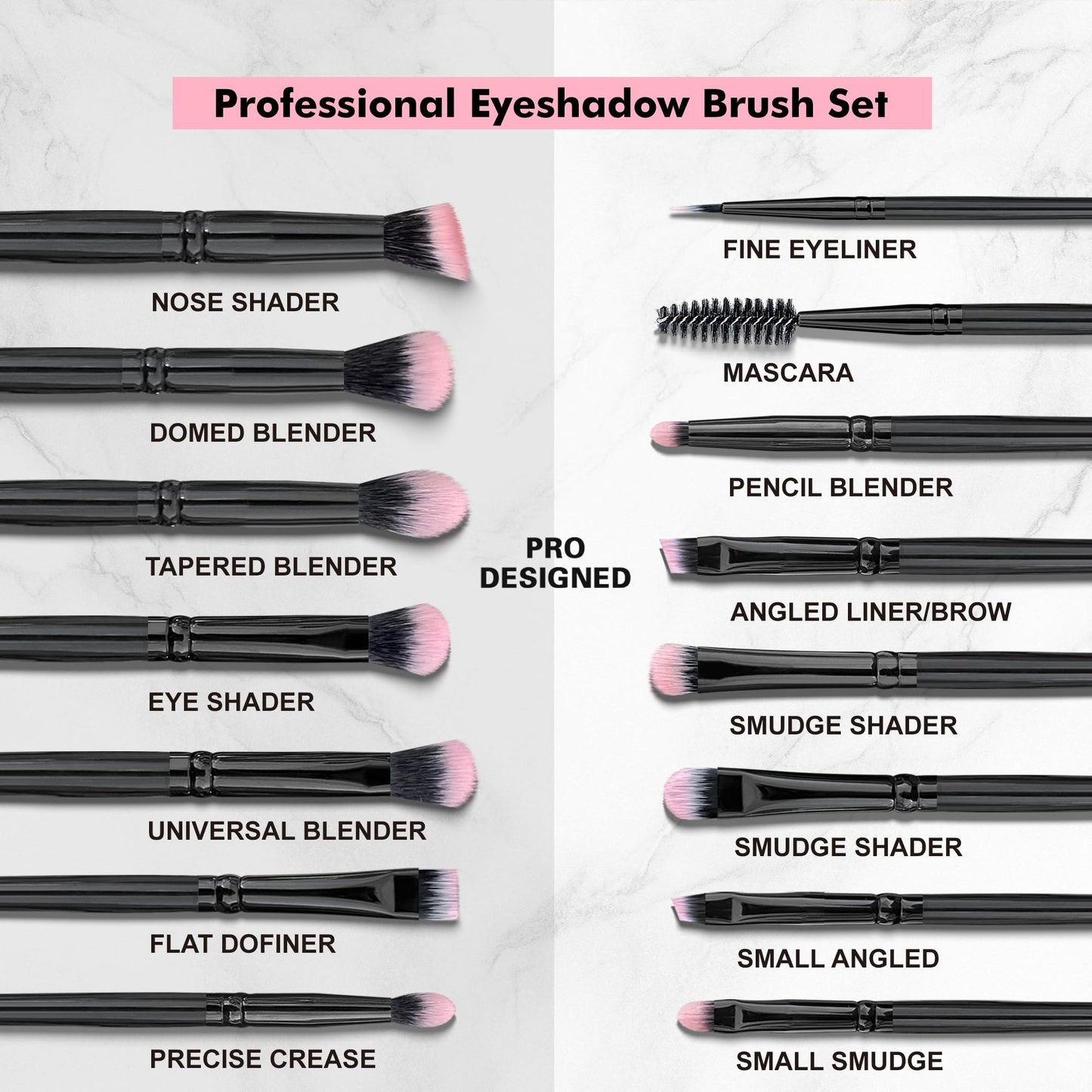 Bueart Design 15Pcs Professional Eyeshadow Brushes Set,Labled Eye Brush Set Kit Essential for eye shadow concealer blending application by Ultra Soft Density Hair