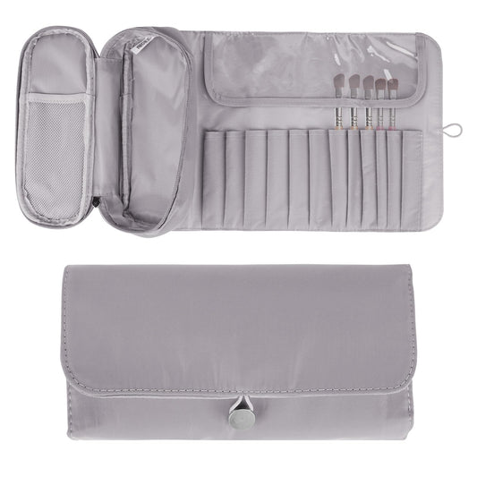 LUEXBOX Portable Folding Makeup Brush Bag, Multifunctional Cosmetics Rolling Storage Case Makeup Brush Holder for Travel, Makeup Brush Organizer Bag (Grey)