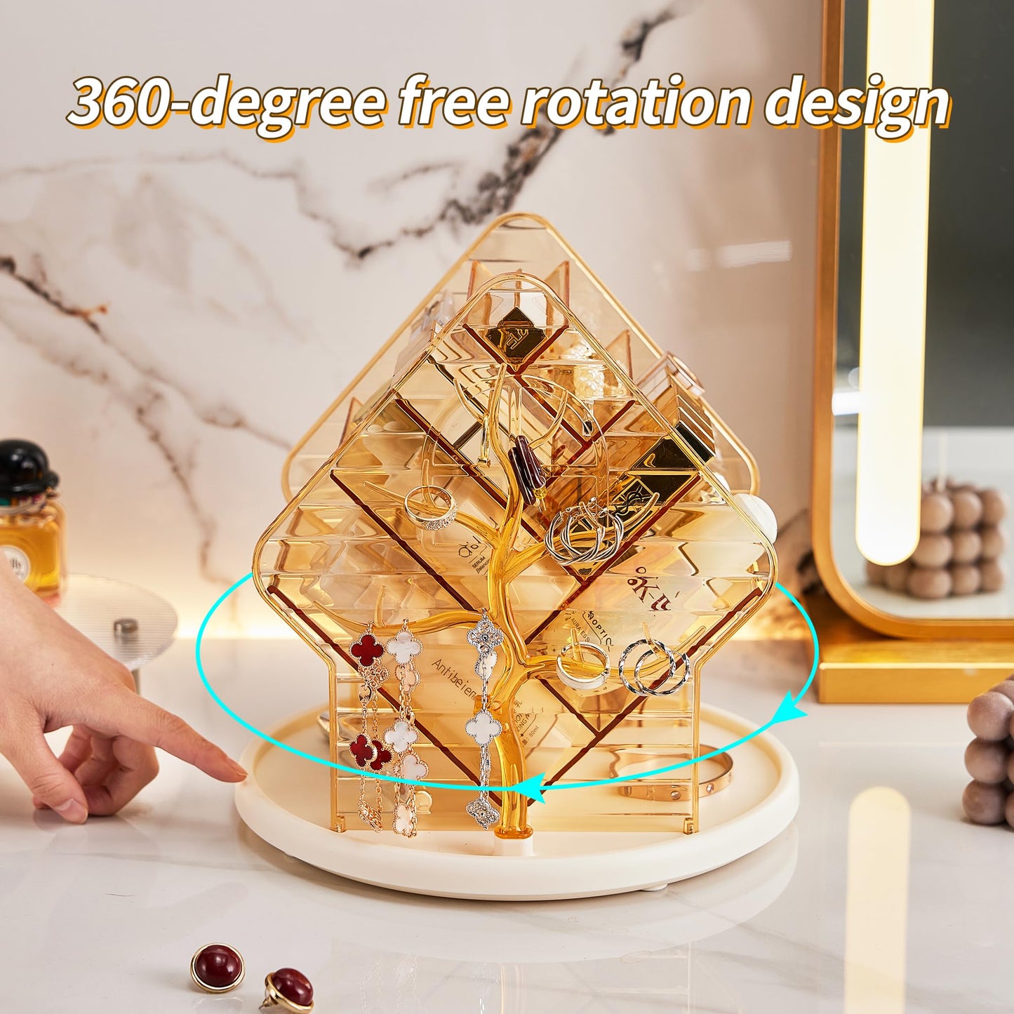 WMBOOX 360° Rotating Makeup Organizer, Multi-Compartment Cosmetic Storage Organizer for Vanity, Clear Skincare & Jewelry Organizer with Large Capacity for Lipstick, Brushes, Perfume & Accessories