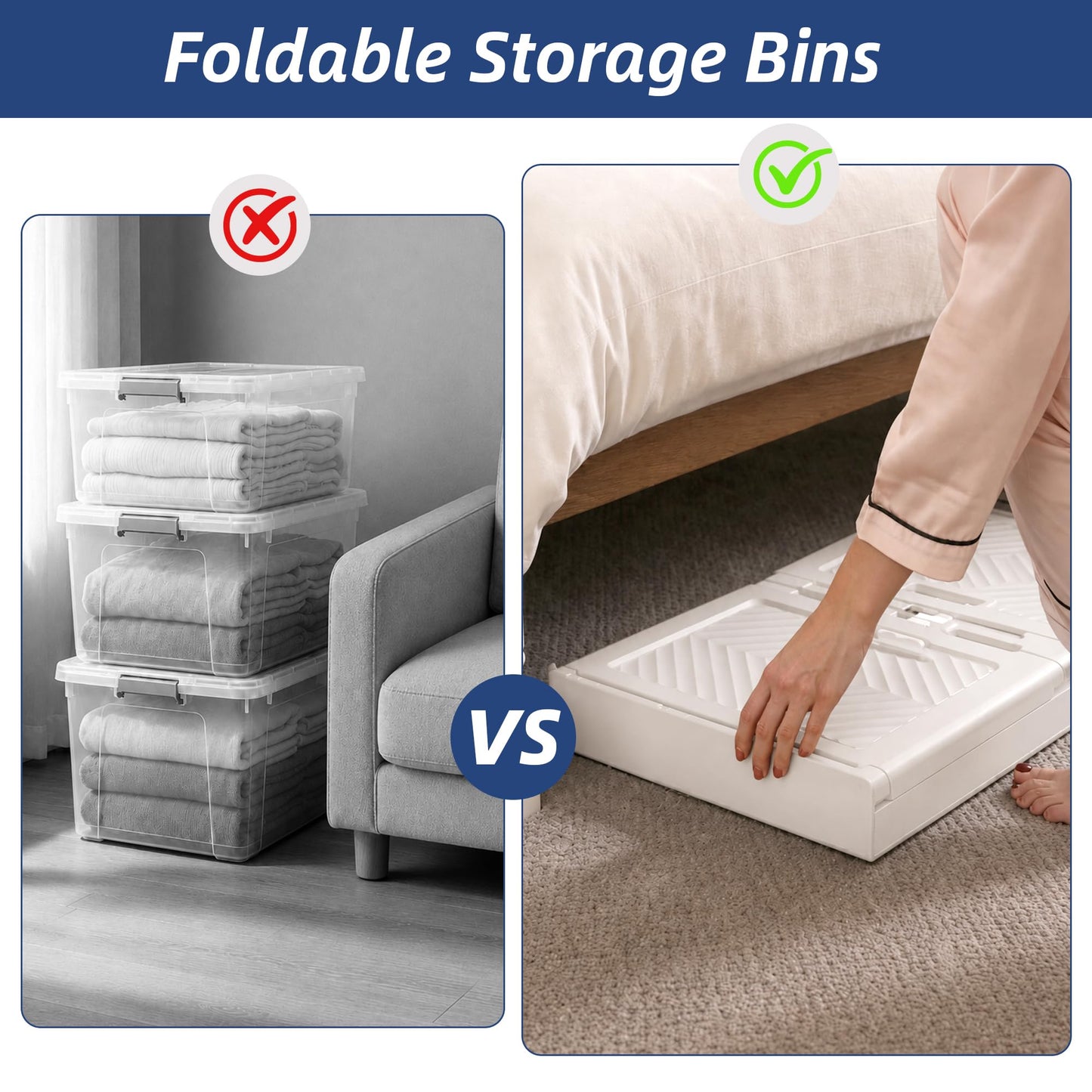 SAILUN 146QT/36Gal Stackable Storage Bins with a Lid, Collapsible Storage Bins With Doors, Folding Cabinet for Home Closet Organization,3 Pack-19.7" W x 12.6" D x 34" H White