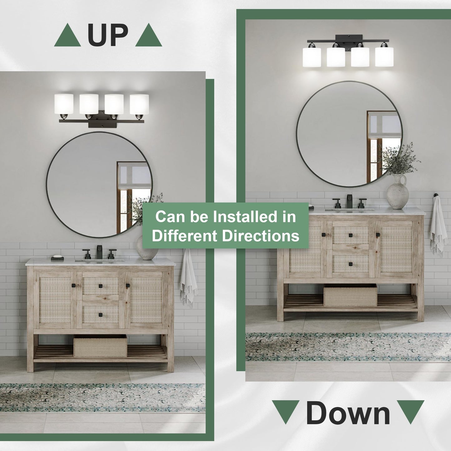Dekang Black Bathroom Lighting Fixtures Over Mirror, 4-Light Anti-Rust Vanity Light for Bathroom, 24Inches Modern Wall Sconce, Standard E26 Base, Milky White Glass Shades, Bulbs Not Included