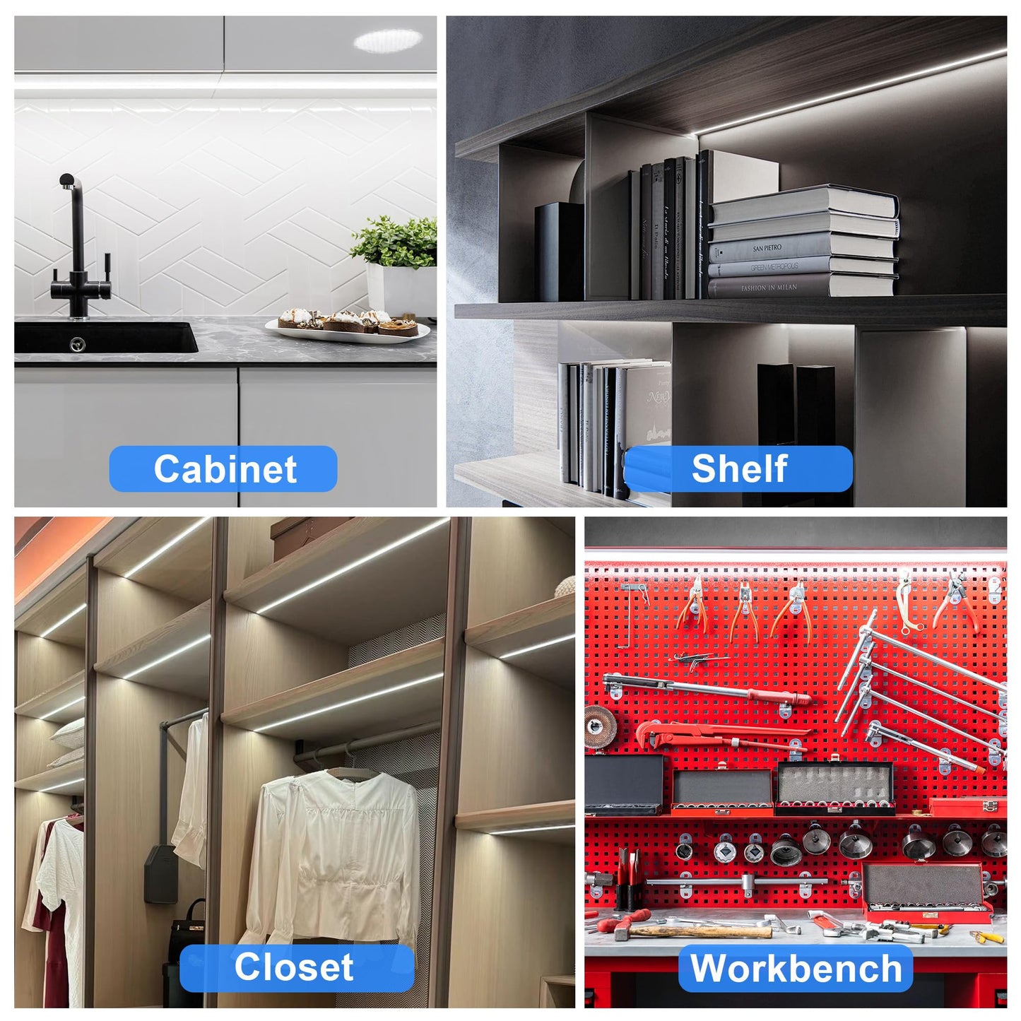 maylit Under Cabinet Strip Lighting Plug in 72in, Ultra Bright Small LED Light Bar, 6000K Cool White, 110V-120V Wired Lights for Kitchen Cabinet, Counter, Workbench, Desk, Closet, Shelf, Indoor