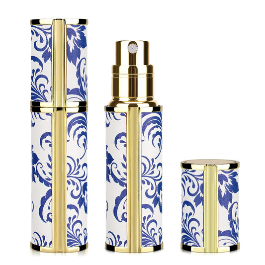LUEXBOX Portable Perfume Bottle for Travel, Mini Refillable Perfume Dispenser, 5ml Faux Leather Leak Proof Perfume Atomizers, Blue and White Bottles Sprayer for Pocket Perfume (Blue Grass)