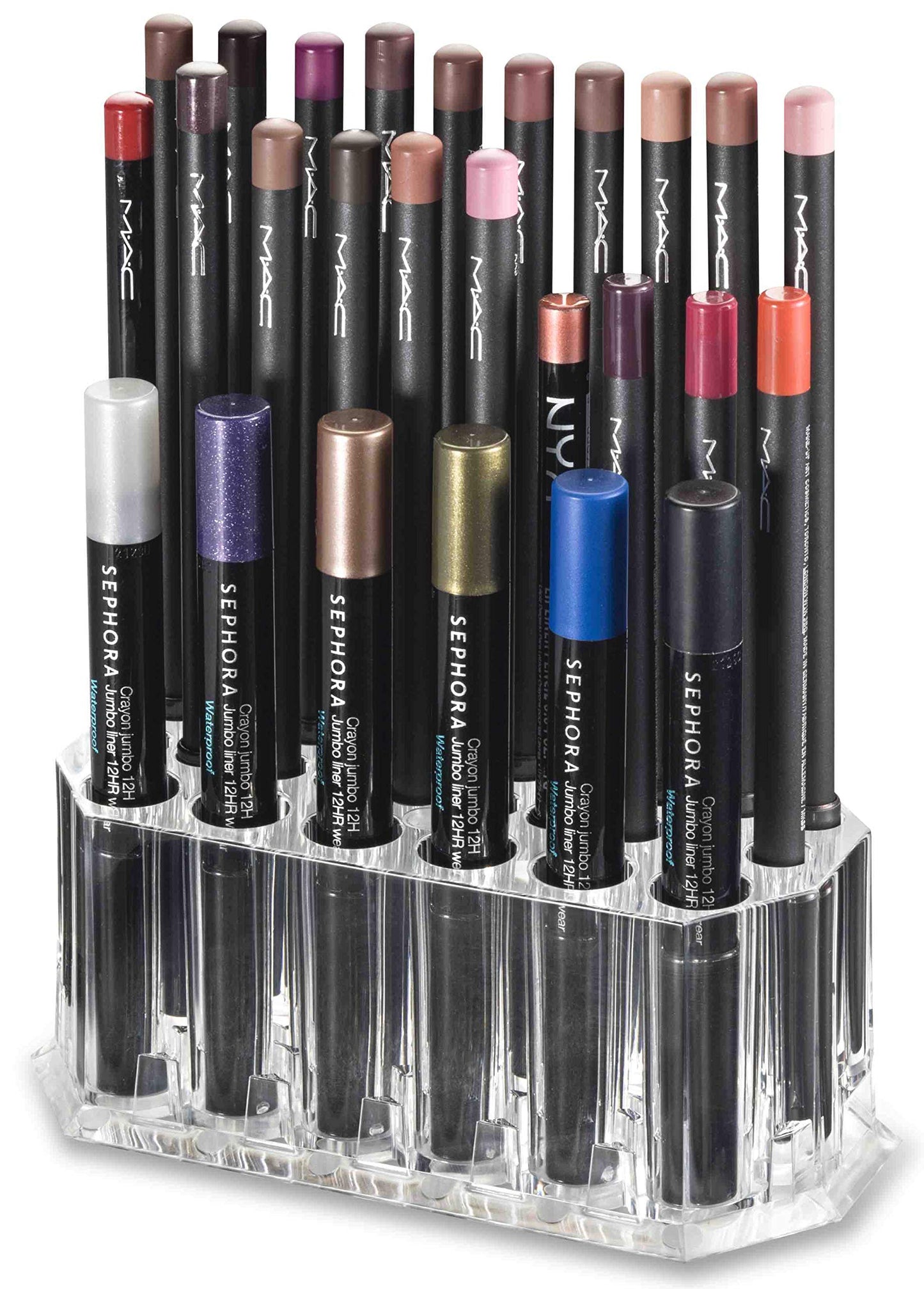 BY ALEGORY Acrylic Eyeliner Organizer & Lip Liner Organizer 26 Space Storage 20 Standard 6 Jumbo Cosmetic Pencil Makeup Display Case Refillable Container (2)