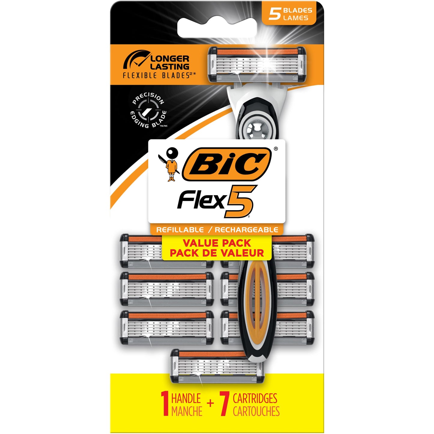 BIC Flex 5 Titanium Disposable Razors for Men 4 Piece Set and BIC Flex 5 Refillable Razors for Men 1 Handle 7 Cartridges 8 Piece Shaving Kit