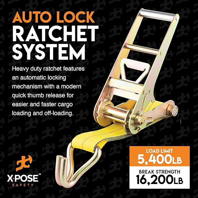 Ratchet Straps Heavy Duty 3" x 30' – 16,200 lbs Break Strength Tie Down Straps with Double J Hooks, Ratcheting Cargo Straps for Truck, Trailer, Kayak, Motorcycle & Moving – 4 Pack