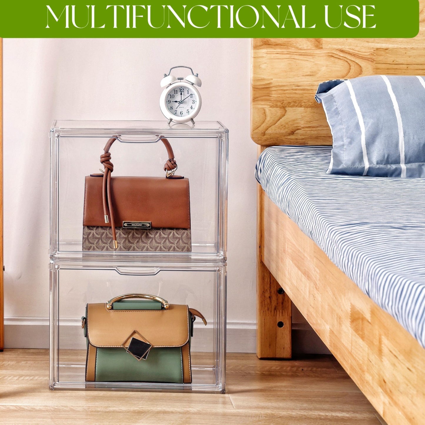 ZLLZUU Purse Organizer for Closet, 5 Pack Clear Acrylic Display Case for Purse Handbag Storage, Stackable Purse Storage Boxes with Magnetic Door for Collectibles, Wallet, Cosmetic