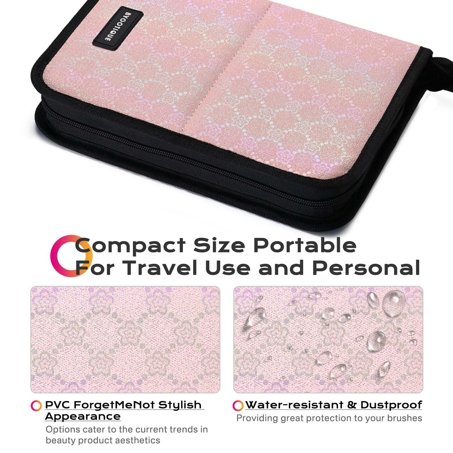 BYOOTIQUE 4in1 Rolling Makeup Case with 2 Foldable Makeup Brush Bags, Professional Cosmetic Train Case for Makeup Artist, Travel & Beauty Salon