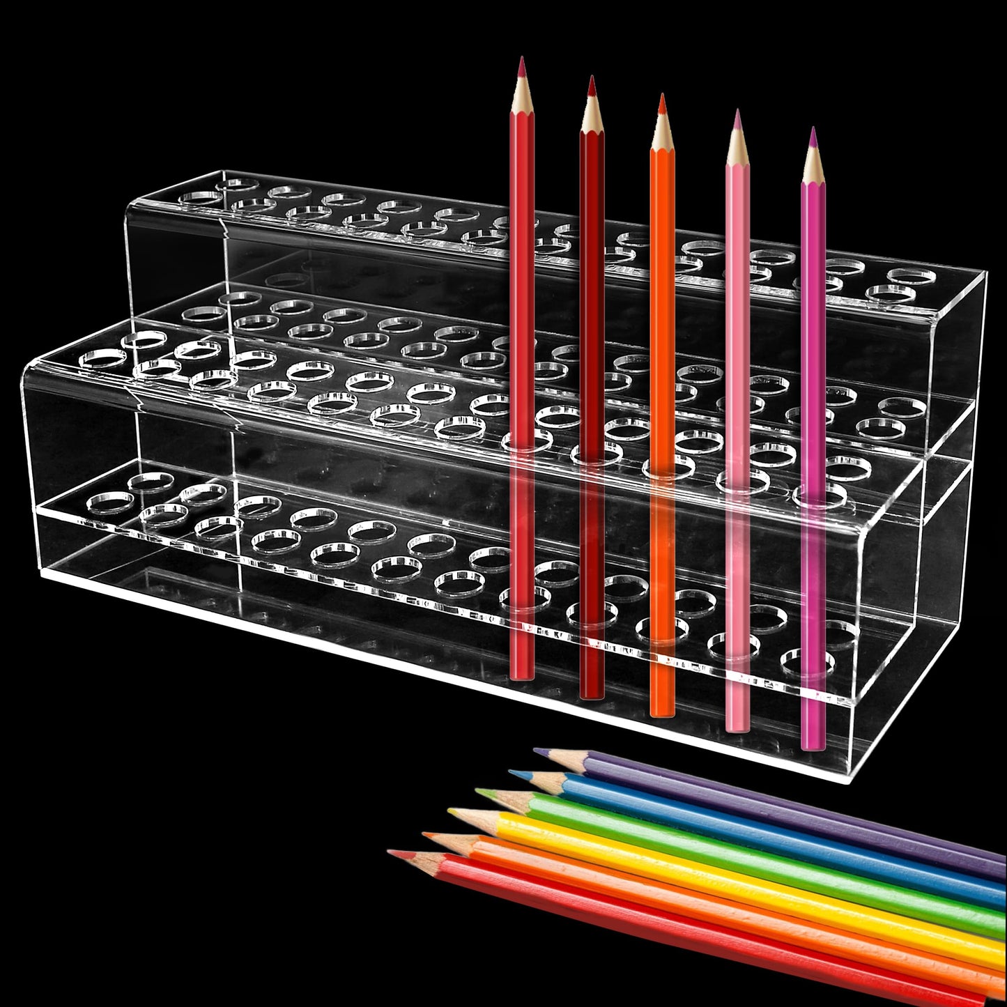 48 Holes Pen Display Stand Pencil Acrylic Holder for Craft Shows, Beaded Eyebrow Art Brush Rack, Makeup Tool Organizer, Home Office Desk & School Supplies Stationery Storage, Cosmetic Brushes Shelf