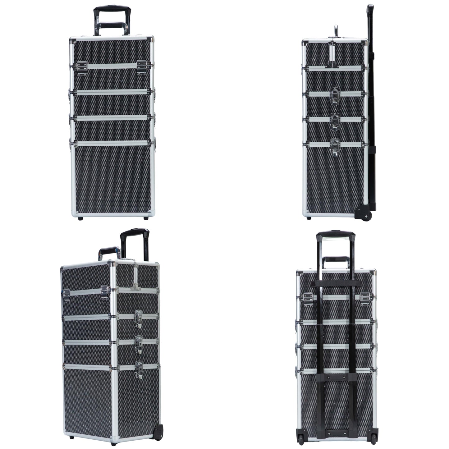 Gdsshuhung Makeup Rolling Train Case - Professional Cosmetics Organizer with Aluminum Frame, Folding Trays & Wheels, Portable for Travel & Studio (Black Diamond)