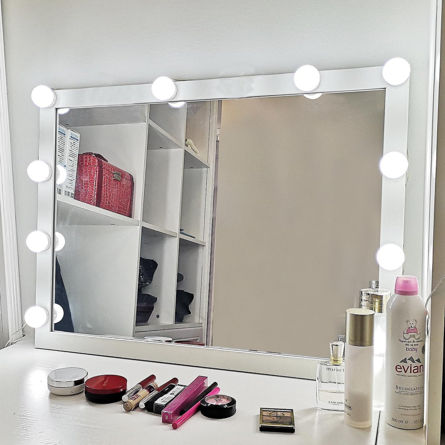 SICCOO Makeup Vanity Lights for Mirror, Hollywood Style LED Vanity Mirror Lights with 14 dimmable Bulbs, USB Cable, White