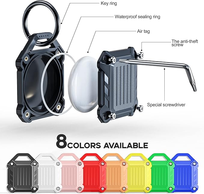 DOVICK- Waterproof Airtag Keychain Holder Case,Screw Full Cover Compatible with Apple Air Tag Tracker Key Ring 2 Pack Green&Yellow