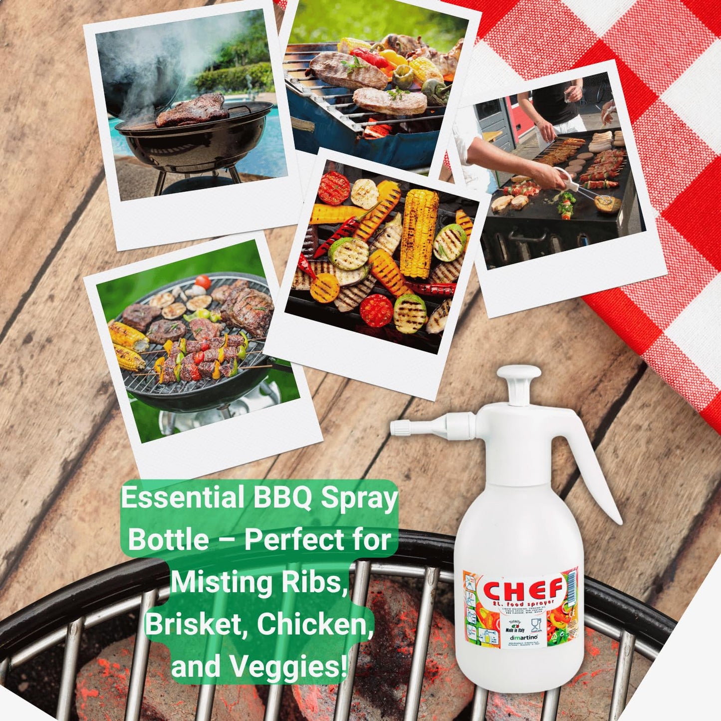 Di Martino BBQ Spray Bottle; Food Grade BPA Free Plastic; Hand Pressure Pump Sprayer for Barbecue Grills, Smokers
