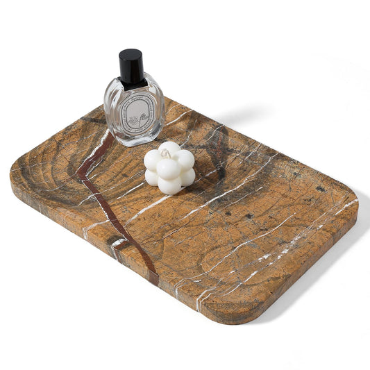 Koville Marble Tray, 12"x8" Natural Marble Vanity Tray for Countertop Bathroom Kitchen Dresser, Decorative Catchall Trays for Perfume Jewelry, Rectangular Stone Serving Tray(Rainforest Gold)