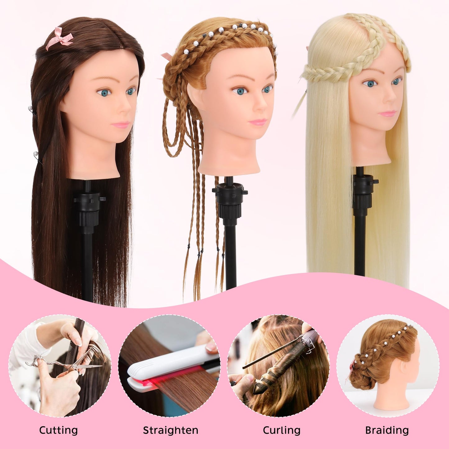 Mannequin Head Human Hair for Cosmetology - Manikin Head With 80% Human Hair for Styling Practice, Manikin Practice Head Hairdresser With Free Clamp Holder (#27-UB)