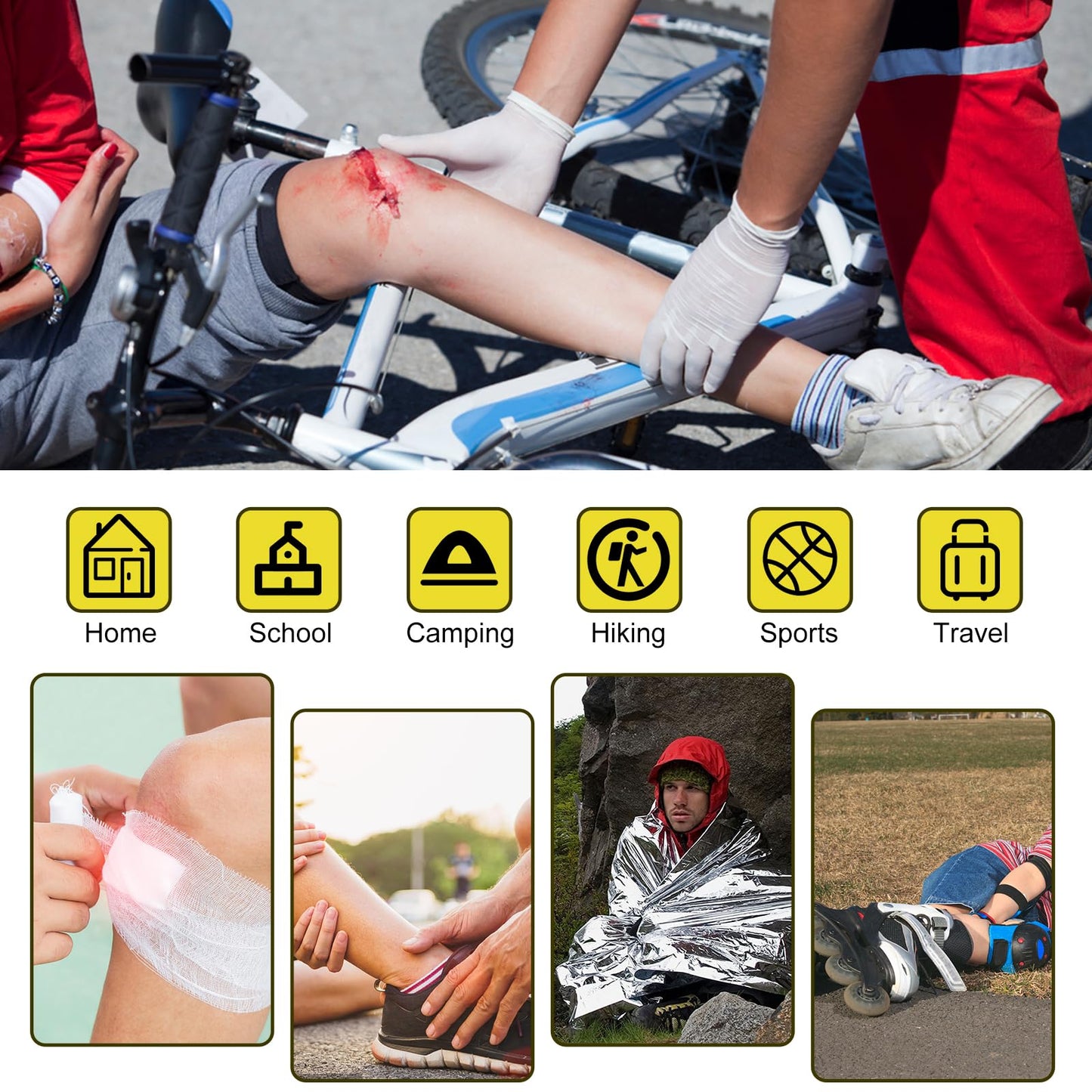300Piece Small First Aid Kit Refill Supplies for Travel Mini Caming Emergency First Aid Kits Hiking Survival Essential Kit for Outdoor Adventure, Yellow 1st Aid