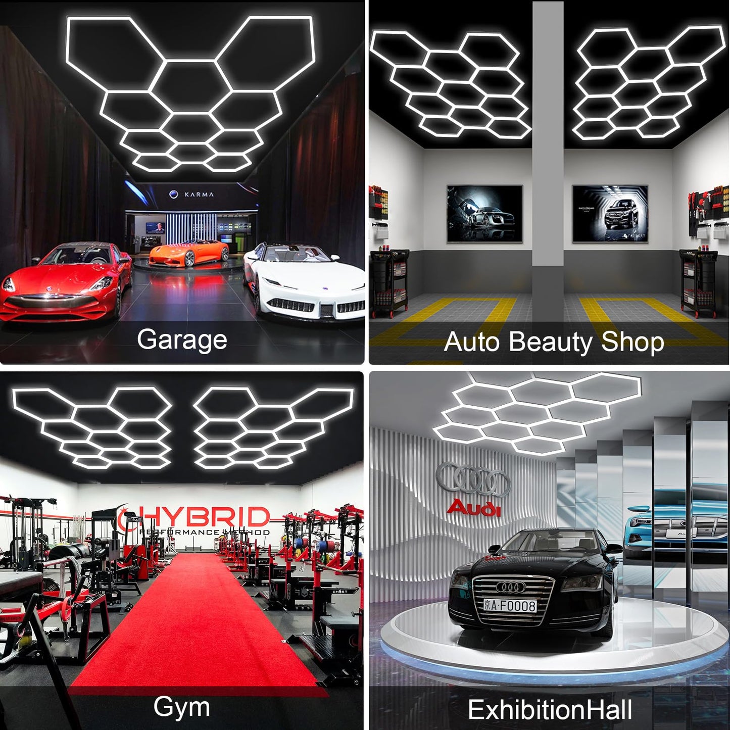 MODERN Hexagon Garage Light: Higher Brightness 720W 86400 Lumens Hexagon Led Garage Light with Rectangle Frame 6500K for Garage, Basement, Warehouse, Auto Beauty Shop, Car Detailing Shop etc. …