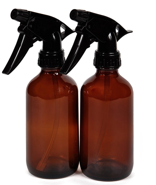 Vivaplex 8 oz Amber Glass Bottles with Black Trigger Sprayers - 2 pk
