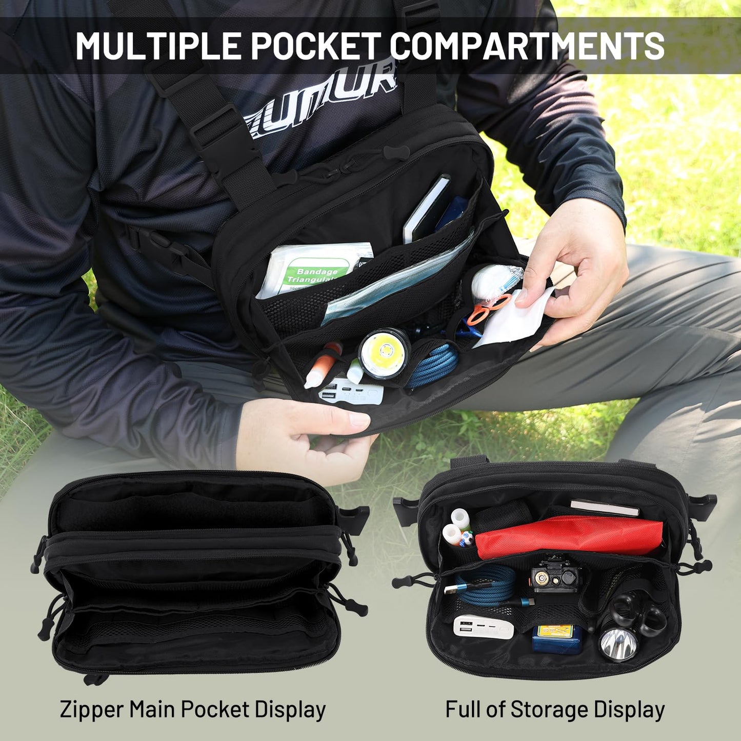 AUMENTAR Tactical EDC Chest Bag Utility Molle Chest Rig Pouch with CCW Compartment Adjustable Strap Admin Pouch Outdoor Chest Pack Black