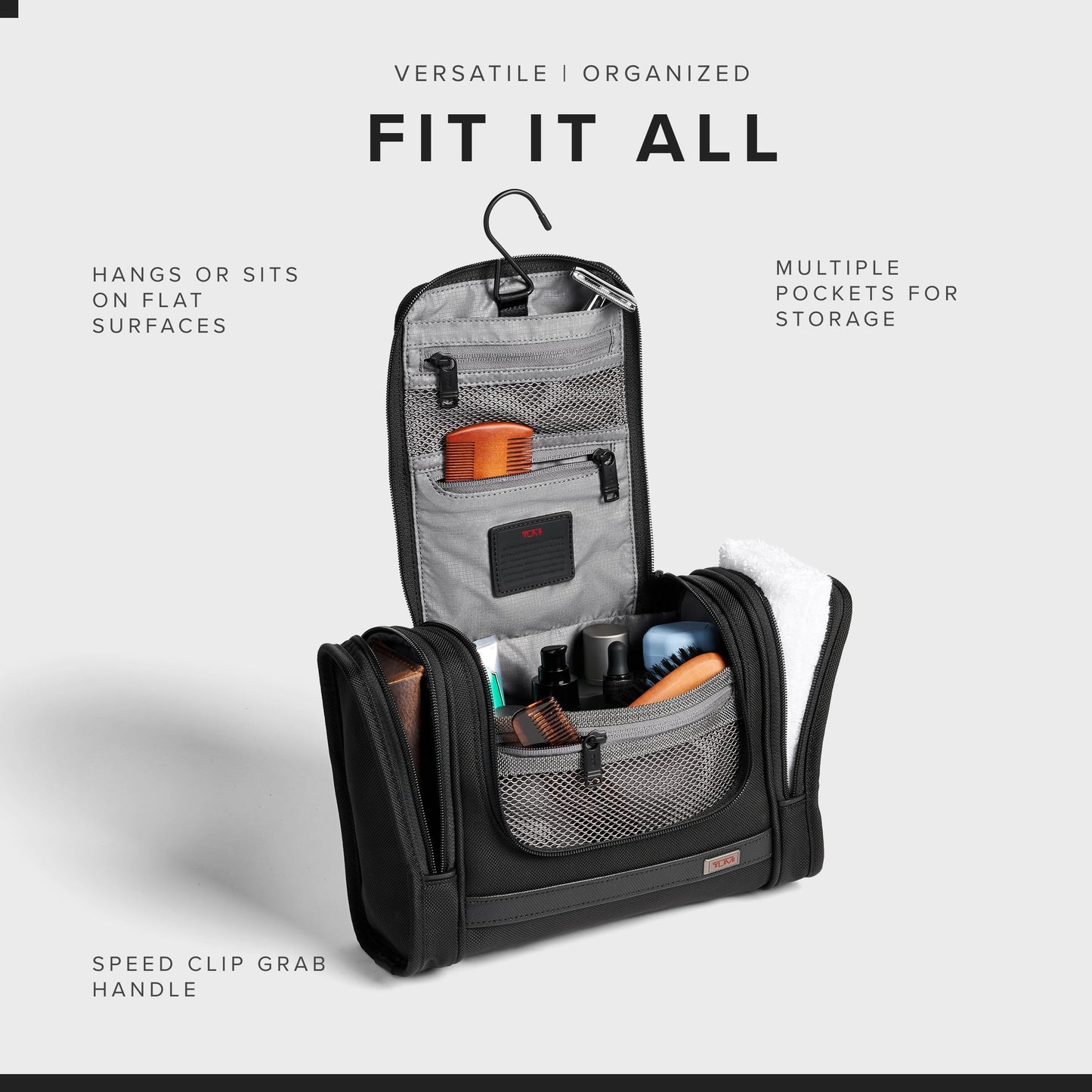 TUMI - Alpha Hanging Travel Kit - Toiletries and Cosmetics Organizer - Travel Essentials Bag with Hooks & Pockets - Black