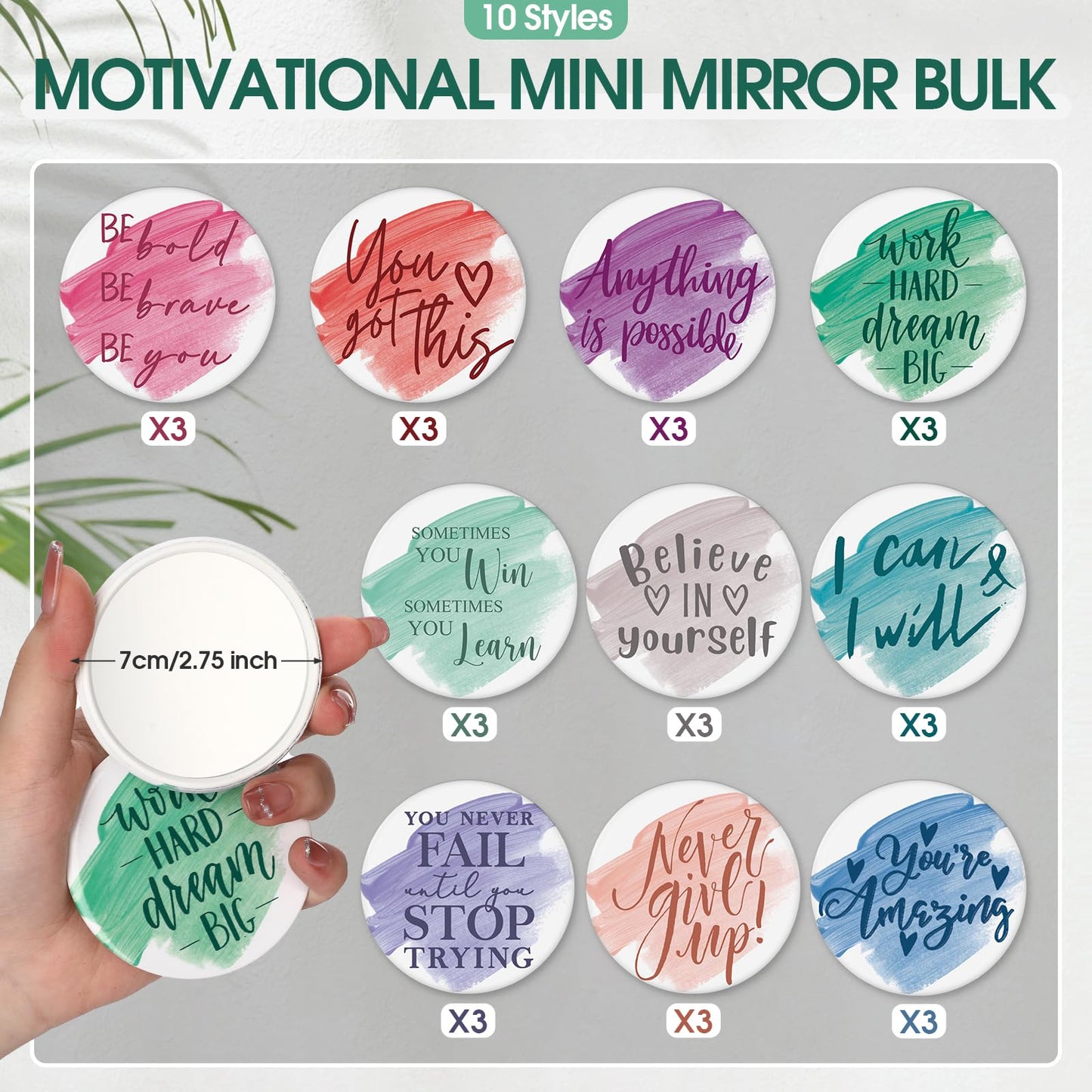 Kigley 30 Pcs Inspirational Compact Mirrors Bulk for Women Employee Appreciation Gifts Round Portable Pocket Mirror Makeup Glass Mini Mirrors Thank You Gifts for Women Teacher Employee Staff