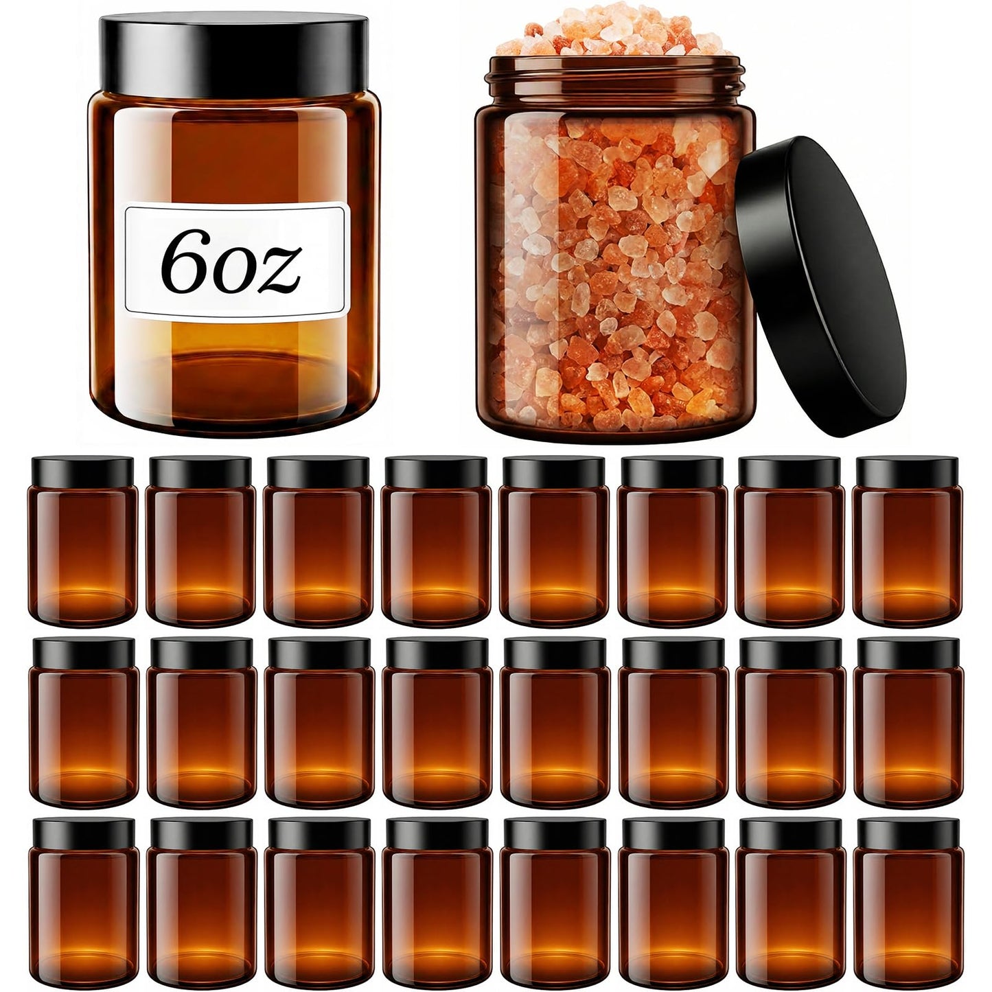 6oz Amber Glass Jars with Lids – 24 PCS Leak-Proof Cosmetic & Lotion Jars with Inner Liners,Small Travel Jars for Body Scrubs, Creams, Lip Balms, and DIY Projects –Airtight,Reusable（Amber）