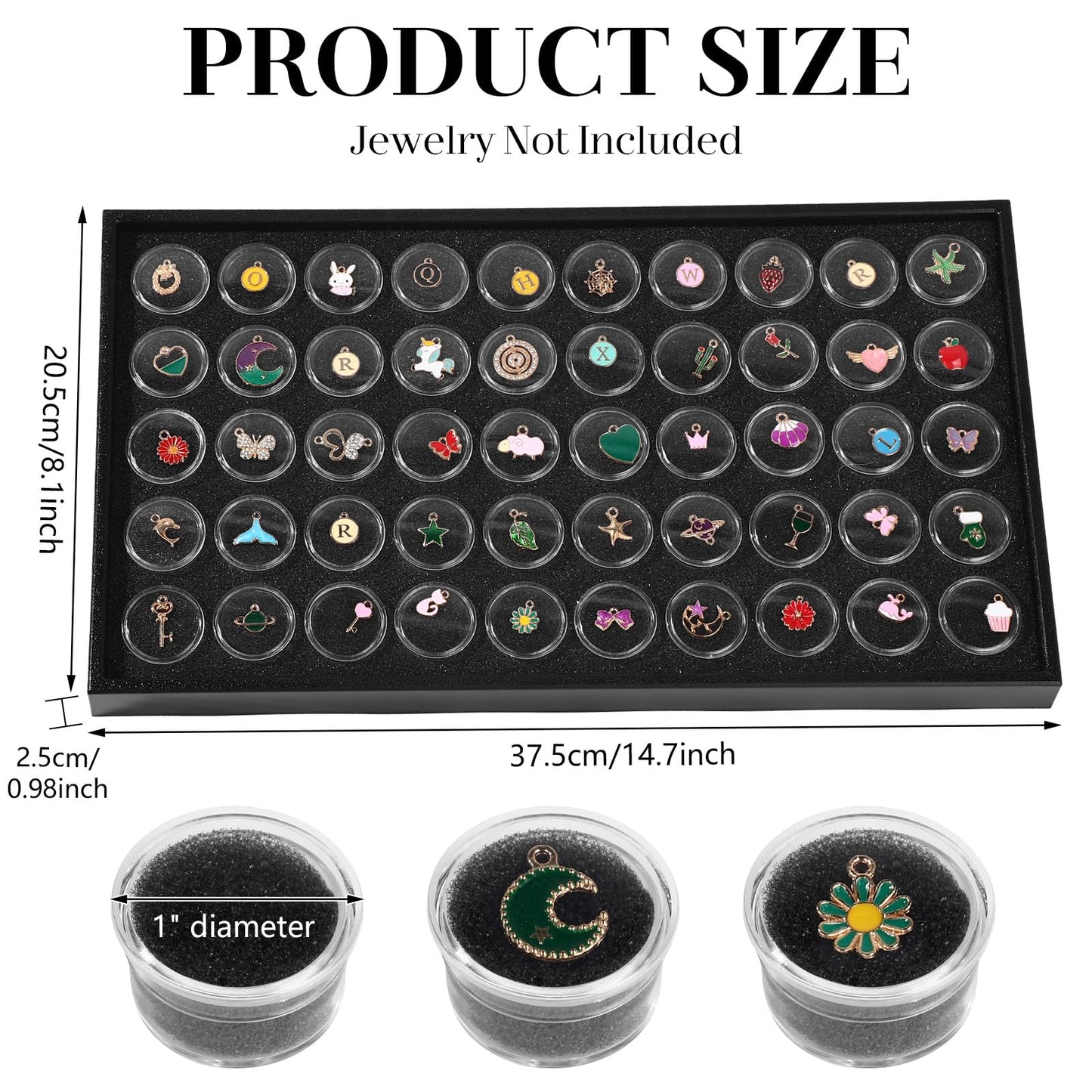 Geelin 3 Pcs Gem Display 150 Case Gem Jars Small Size 14.7" x 8.1" x 0.98" Black Tray Foam Sheet Gemstones Storage Jars with Lids Insert Trays for Collectibles Jewelry Coins and Gemstone Storage