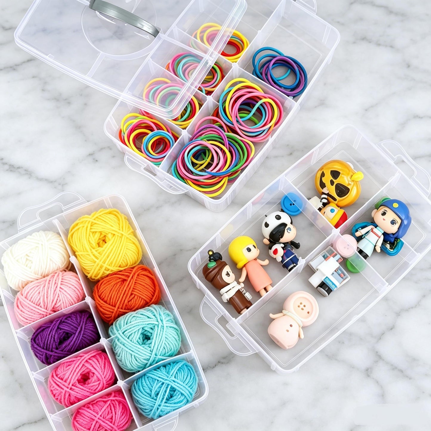 Yesdate 3-Tier Stackable Storage Container Box with Dividers-30 Compartments, Bead Organizers with Latch Lid for Art Craft Storage, Washi Tape, Ornaments, Jewelry, Beauty & Sewing Supplies