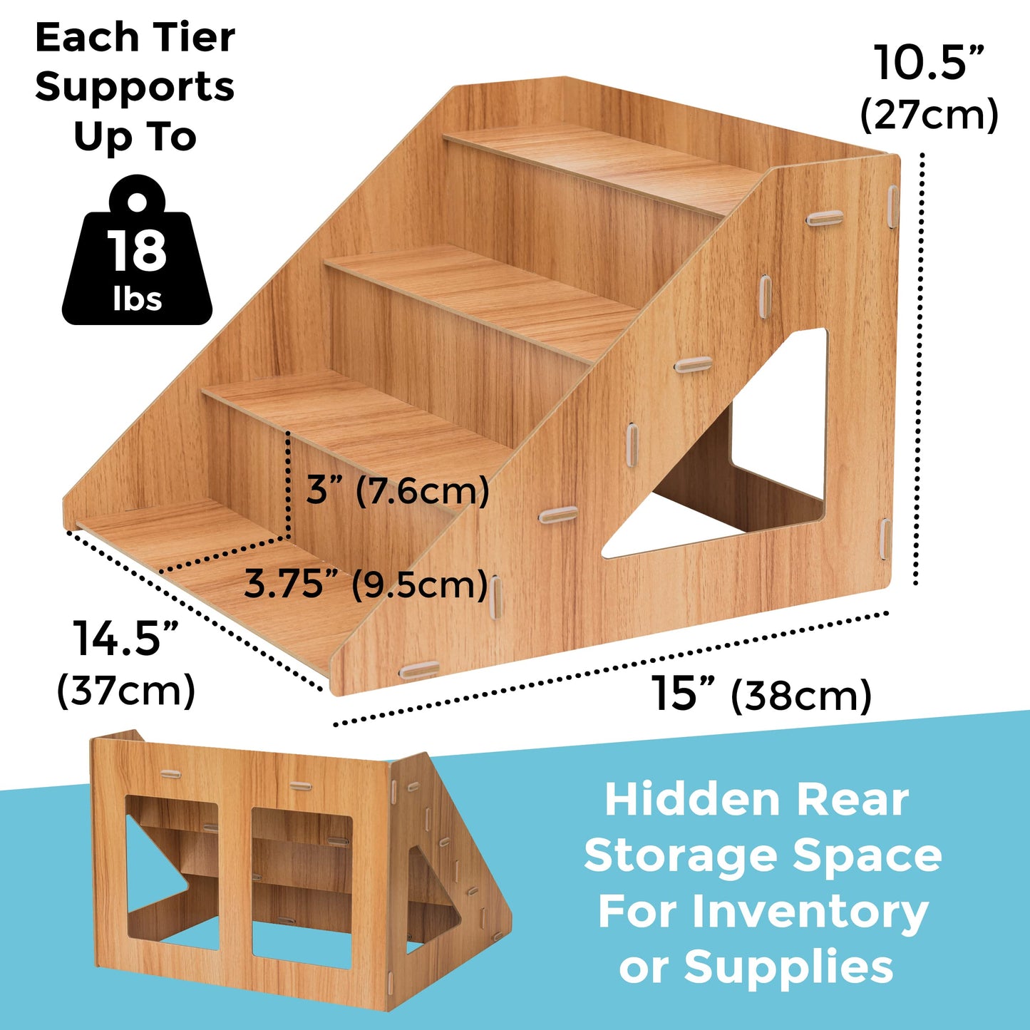 Tapeera 4-Tier Retail Wooden Display Riser - Farmers Market Craft Fair Display Rack - Candle Soap Display Stand for Craft Shows - Wood Countertop Pop Up Shop Display Rack for Tumblers Cupcakes Candy