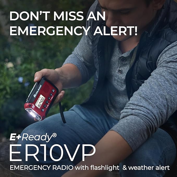 Midland® - ER10VP Weather Radio with Flashlight & Emergency Alert - AM/FM Radio - Compact and Easy to Carry - SOS Strobe Signal and Headphone Jack