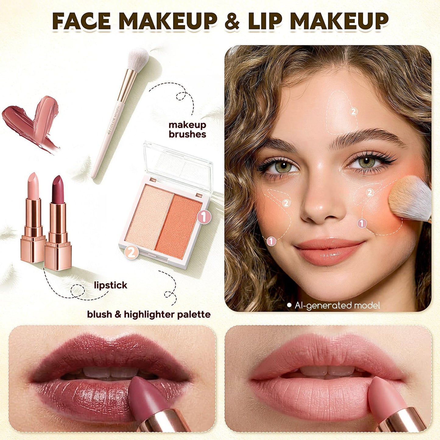 Color Nymph All In One Makeup Kit, Makeup Gift Set for Teens Girls with Eyeshadow Palette Blush Lipstick Lip Pencil Eye Pencil Brush Mascara Portable Bag - White