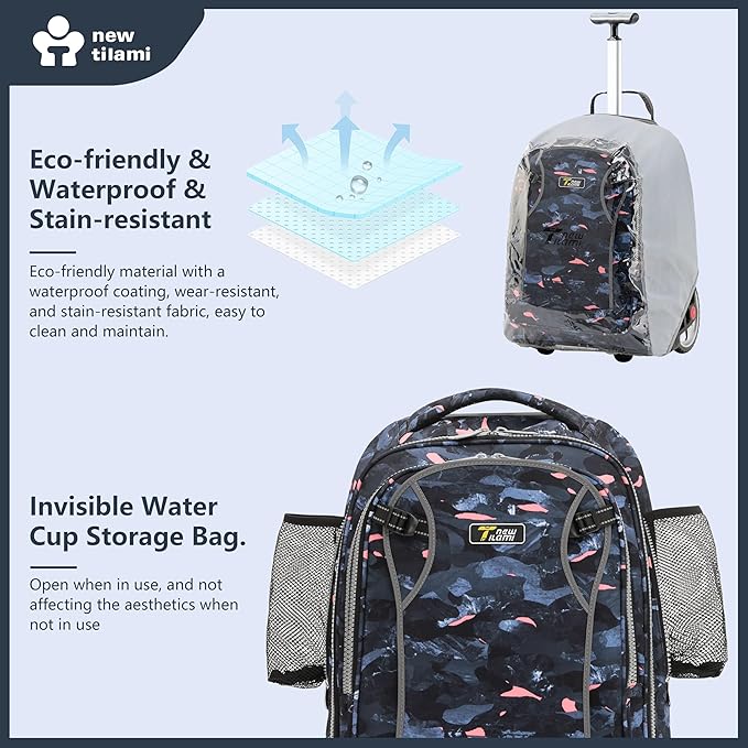 NEW TILAMI 20" Rolling Backpack for Teens Adults, Climbing Stairs Waterproof Backpack with Wheels for School Business Trave Camping with Laptop Compartment, Fit 17 Inch Laptop, Grey Doodle
